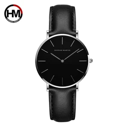 Hannah Martin-reloj de cuarzo deportivo informal para mujer, pulsera de cuero resistente al agua, negro, femenino