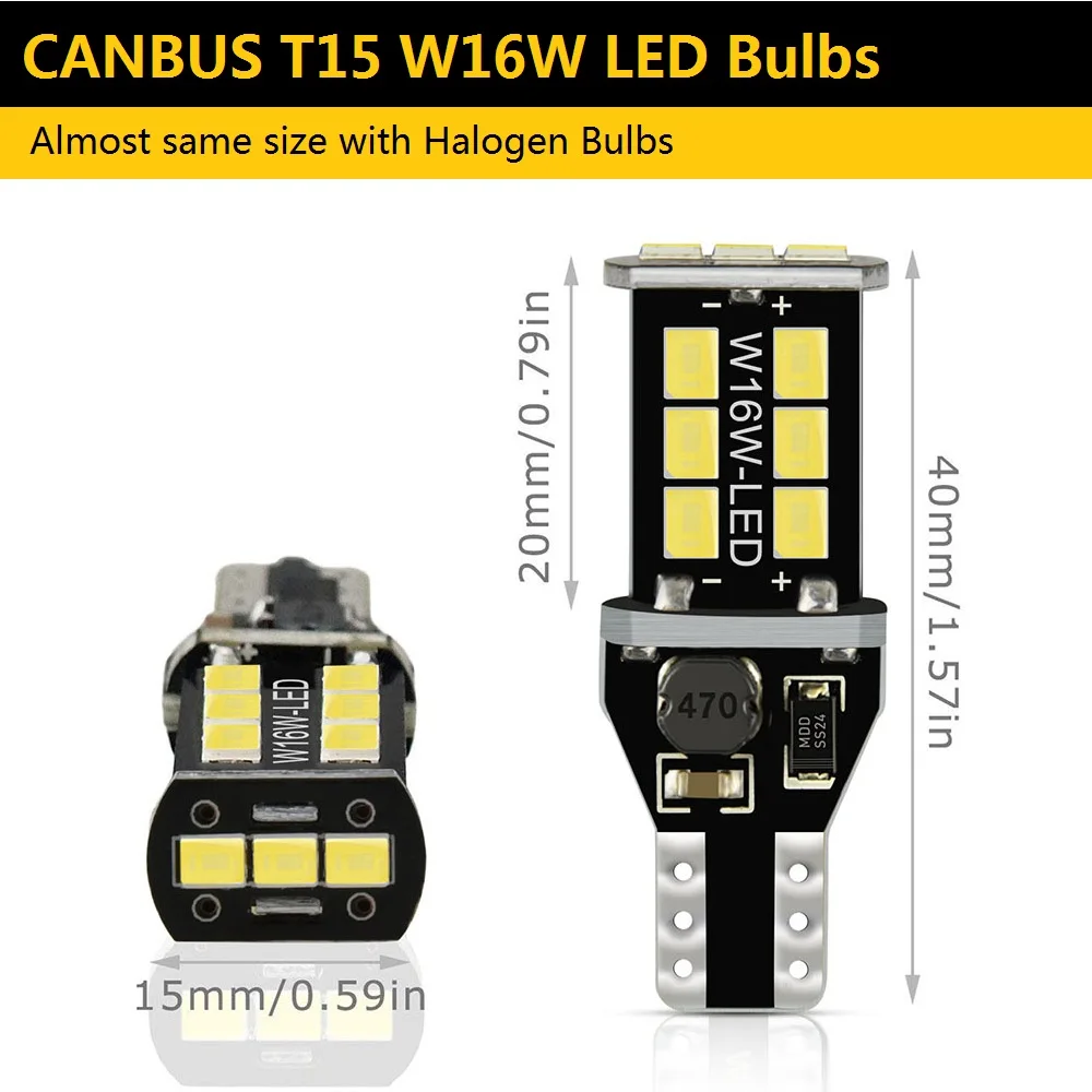 2x T15 led Canbus 921 W16W LED Bulb Car Backup Reverse Lights 1000lm for Hyundai Santa Fe Getz I20 Sonata Ix25 I40 I10 Coupe