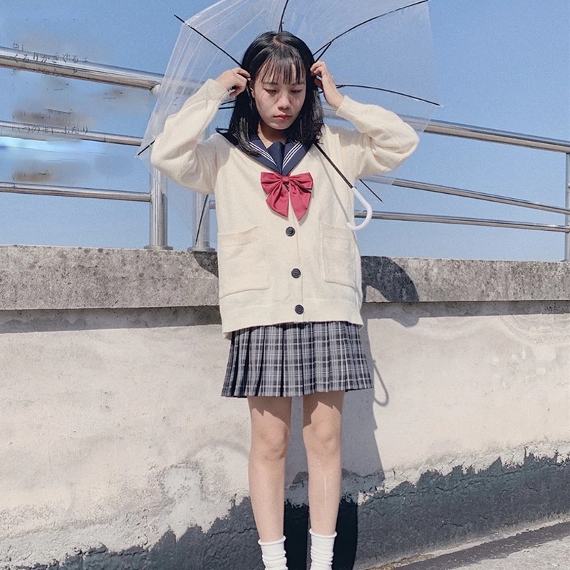 Nhật Bản Đồng Phục Học Sinh Nữ Cardigan Chắc Chắn Ngực Full Túi Tay Rời Kawaii Vintage Hàng Ngày Sinh Viên Nữ Áo Len