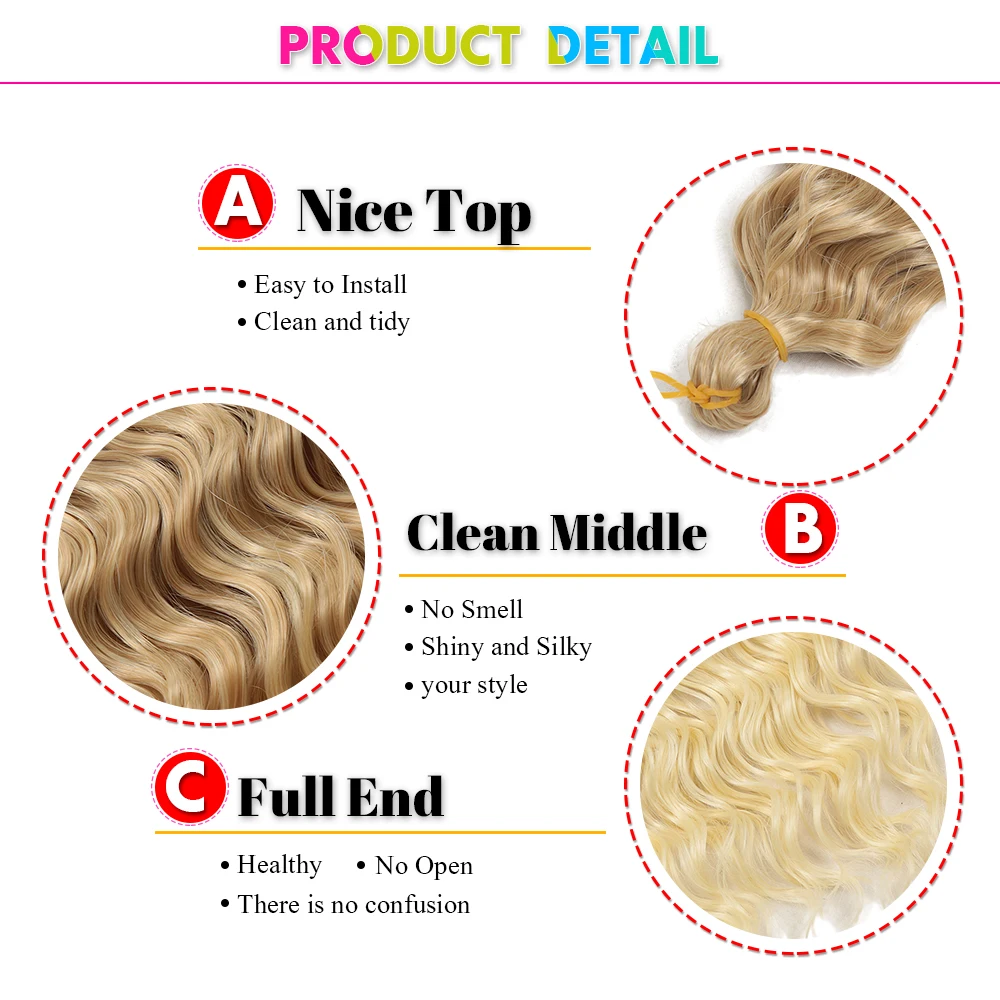 Extensions Capillaires Synthétiques Tressées au Crochet Ombré, Deep Wave, Afro Curs Doux, 60 Supports, 28 Pouces