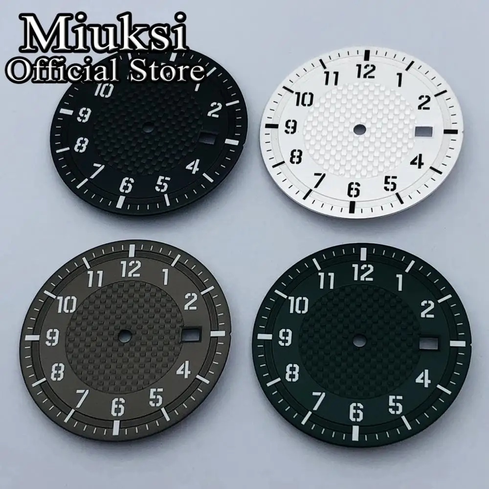 Miuksi 34mm black white green coffee sterile dial luminous dial fit NH35 NH35A NH36 movement