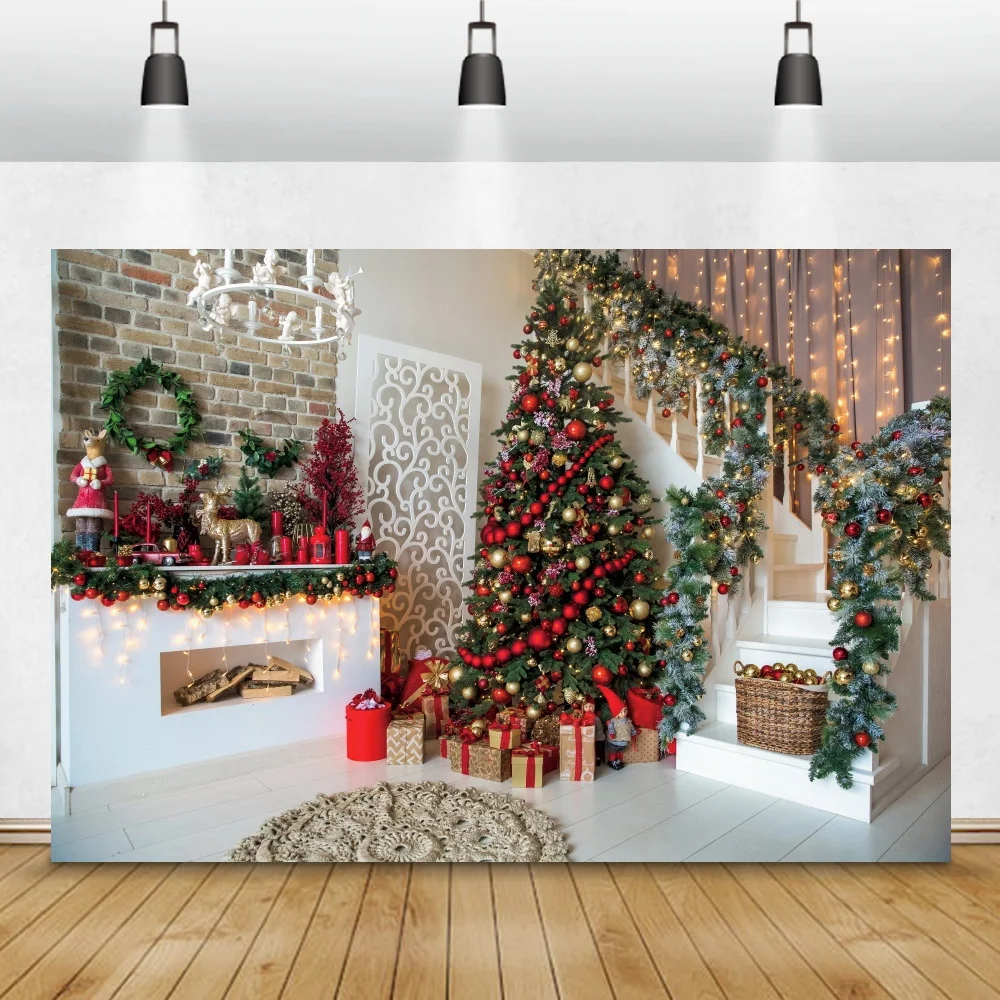 Laeacco Christmas Backgrounds Photography Tree Fireplace Gift Candle Party Decor Living Room Baby Photo Backdrop Photo Studio