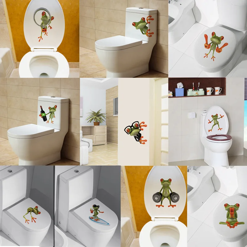 New 3D funny Frog toilet sticker creative green frog wall Stickers vinyl waterproof bathroom Toilet decals mural home decoration