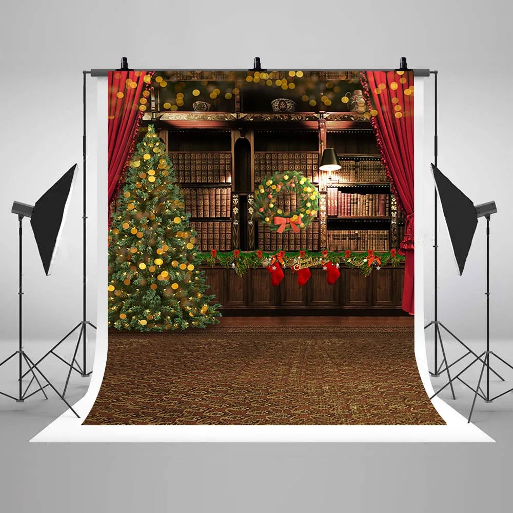 

Christmas Backdrop for Photography Wood Bookshelf Vintage Photo Studio Background for Photobooth Christmas Portrait Photographic