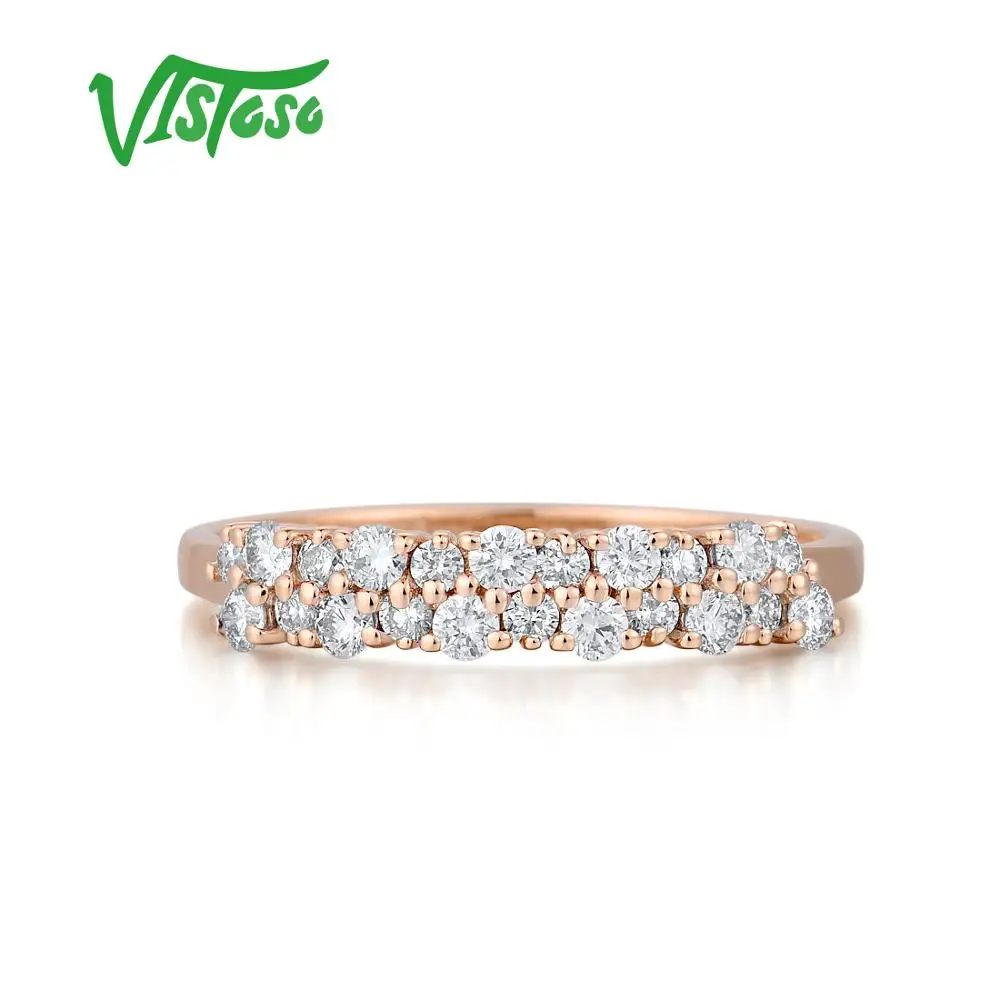 VISTOSO Genuine 14K 585 Rose Gold Ring For Women Glamorous Sparkling Diamond Promise Engagement Anniversary Unique Fine Jewelry