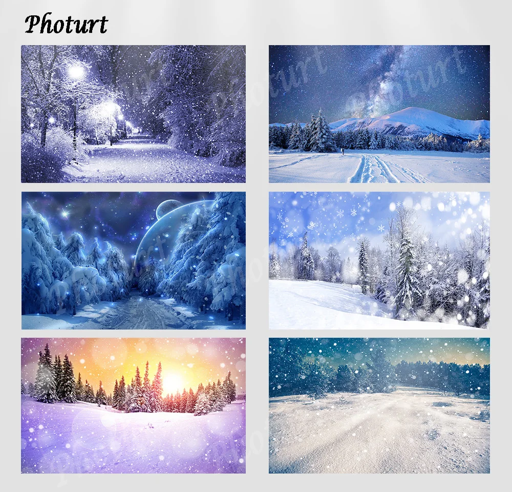 PHOTURT Christmas Tree Winter Backdrop Snowflake Photography Background Glitter Snow Forest Landscape Photobooth Studio Props