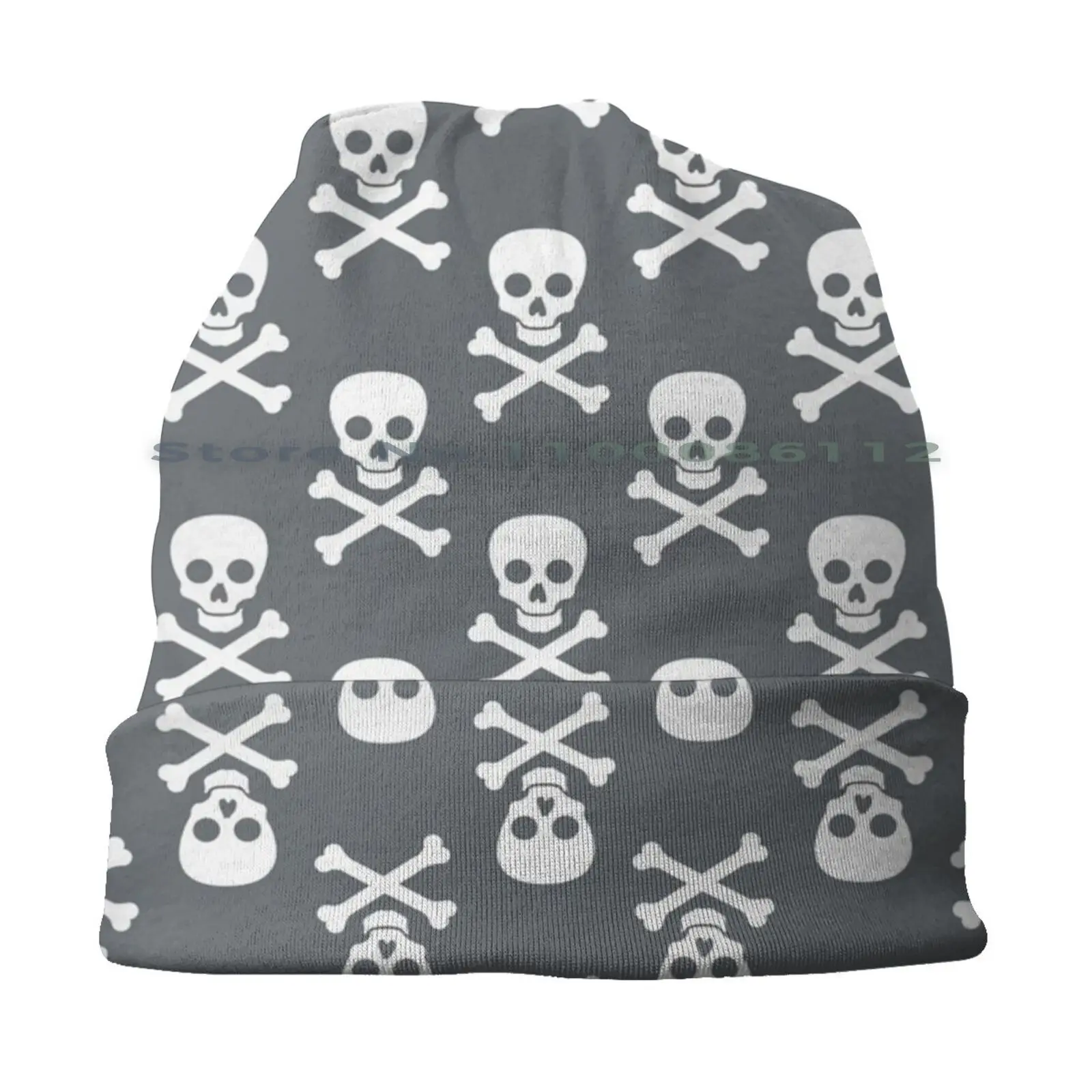 Colorful Crossbones Crosses Bones Skull Pattern Beanies Knit Hat Funny Pirates Skulls Black Skeleton Cool Cute Jolly Roger Nerd