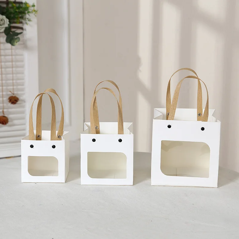 Kraft Paper Bag for Gift Packaging, Simple Open Window Gift Bag, Square Bottom, Party Decoration, Portable, 10PCs