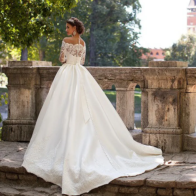 Vestido de novia fora do ombro vestido de baile mangas completas vintage plus size renda vestido de noiva 2018 mãe da noiva vestidos