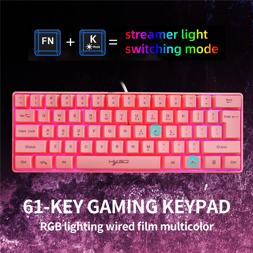 61 Keys Gaming Keyboard RGB Lighting Wired Keyboards With Box For Tablet Desktop PC Computer Multiple Shortcut Key Combinations