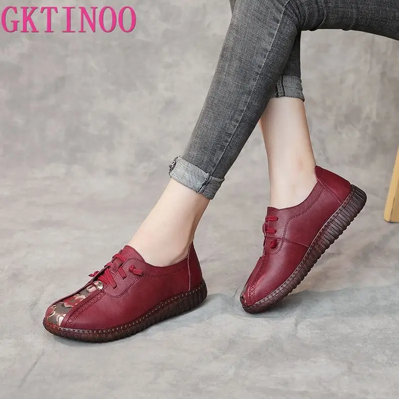 GKTINOO Genuine Leather Flat Shoes Woman Handmade Leather Loafers Flexible Spring Casual Shoes Woman Flats Zapatos Mujer