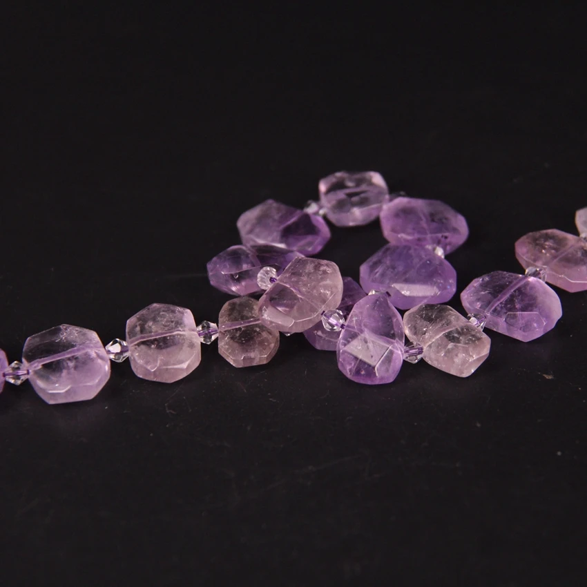 22pcs/strand Faceted Clear Amethysts Slab Nugget Loose Beads,Natural Purple Crystal Quartz Stone Slice Pendants Jewelry Making