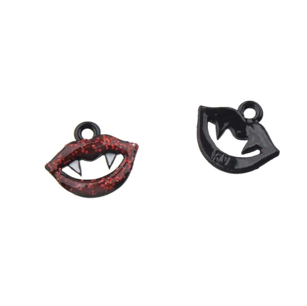 

Resin Charms Lip Vampire Tooth All Saints' Day Epoxy Material Metal Black Horror 11X14mm 10pcs Jewelery Making Handicrafts