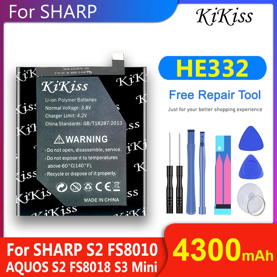 KiKiss High Capacity 4300mAh HE332 Replacement Battery For Sharp S2 fs8010 Aquos S2 FS8018 S3 Mini S3mini Mobile Phone Batteries