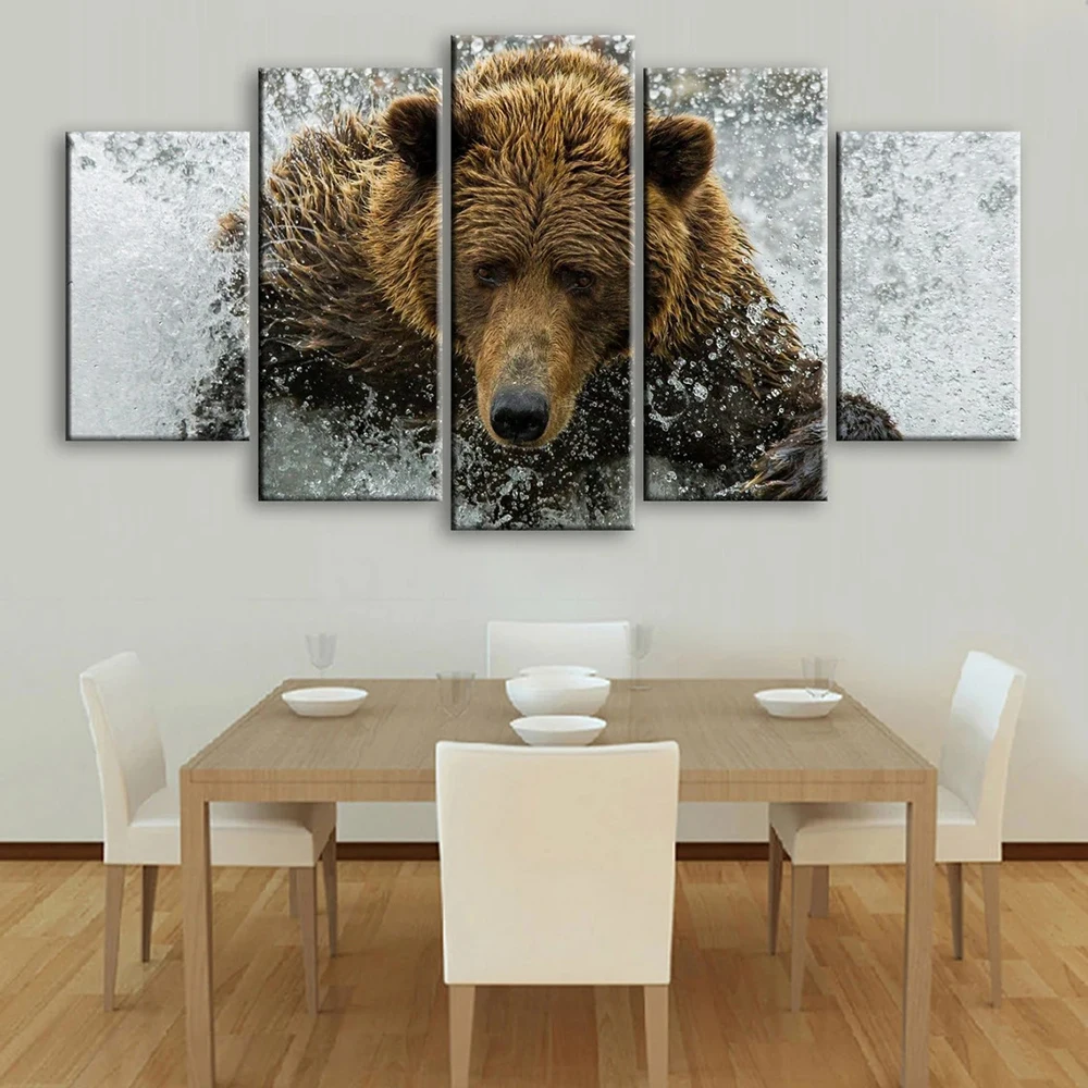 

5 Pieces Wall Art Canvas Painting Animal Poster Brown Bear Modern Home Living Room Bedroom Modular Pictures Decoration Framework