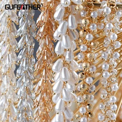 GUFEATHER C212, catena, pass REACH,nickel free, placcato in oro 18 carati, rame, perla di plastica, cristallo, collana fai-da-te, creazione di gioielli, 50 cm/lotto