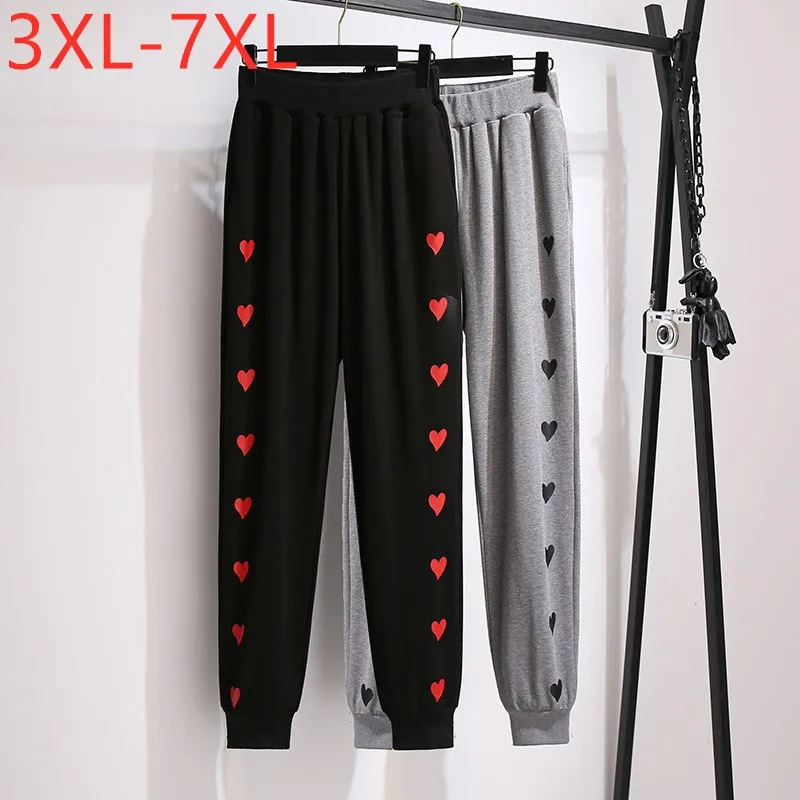 Celana Jogger Ukuran Plus Musim Semi Musim Gugur Wanita Baru untuk Wanita Celana Panjang Olahraga Gambar Cetak Katun Hitam Longgar Besar 3XL 4XL 5XL 6XL 7XL