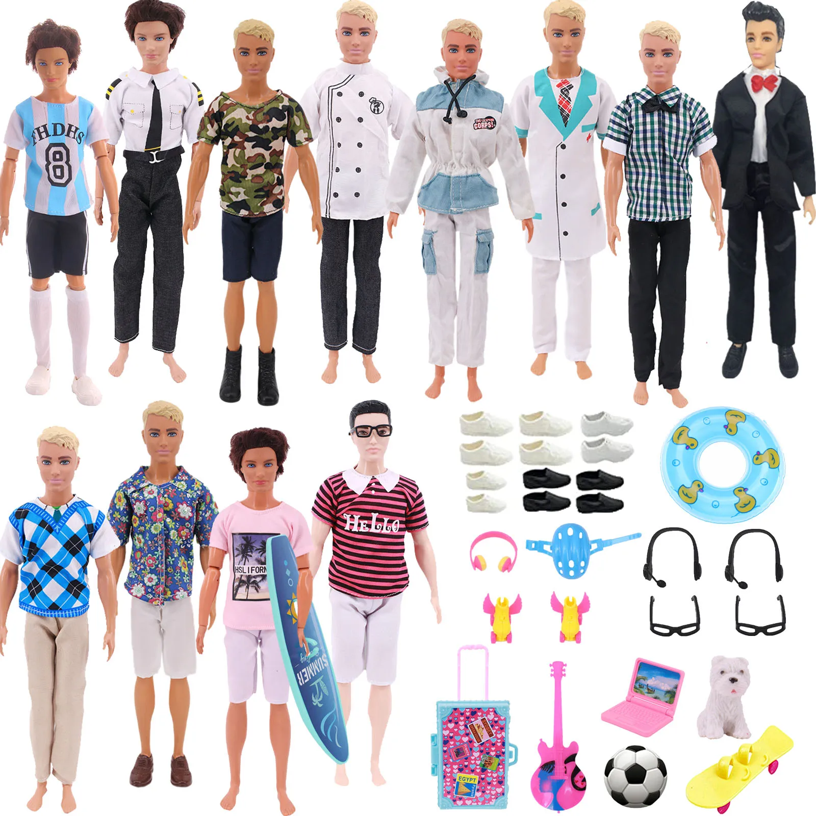 Barbies Ken Doll Clothes+Accessories Cheap Boyfriend 30cm Ken Doll Uniform Suit Shoes for 11.8Inch Boy Doll,BJD Doll Kids Toy