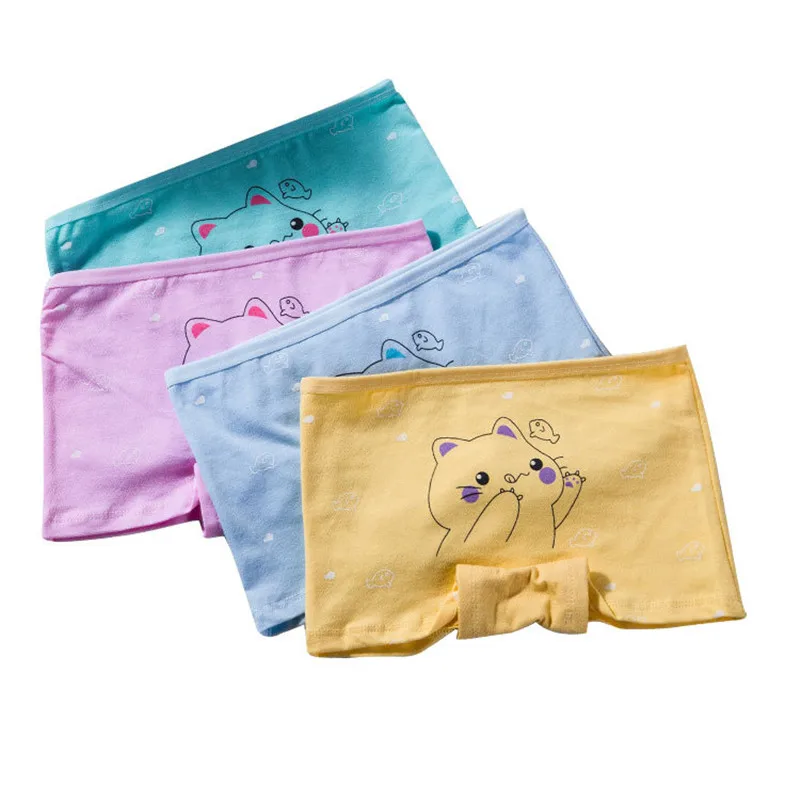 4pcs Girls Cotton Underwear Kids Princess Cat Floral Printing Panties Children Brief Quality Soft Underpants Size 2T-10T