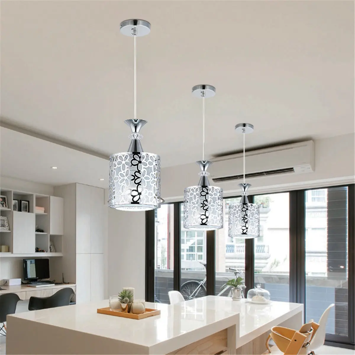 Modern Crystal Iron Pendant Lamp Dining Room Chandelier Decor E27 Base Hanging Ceiling Lamp