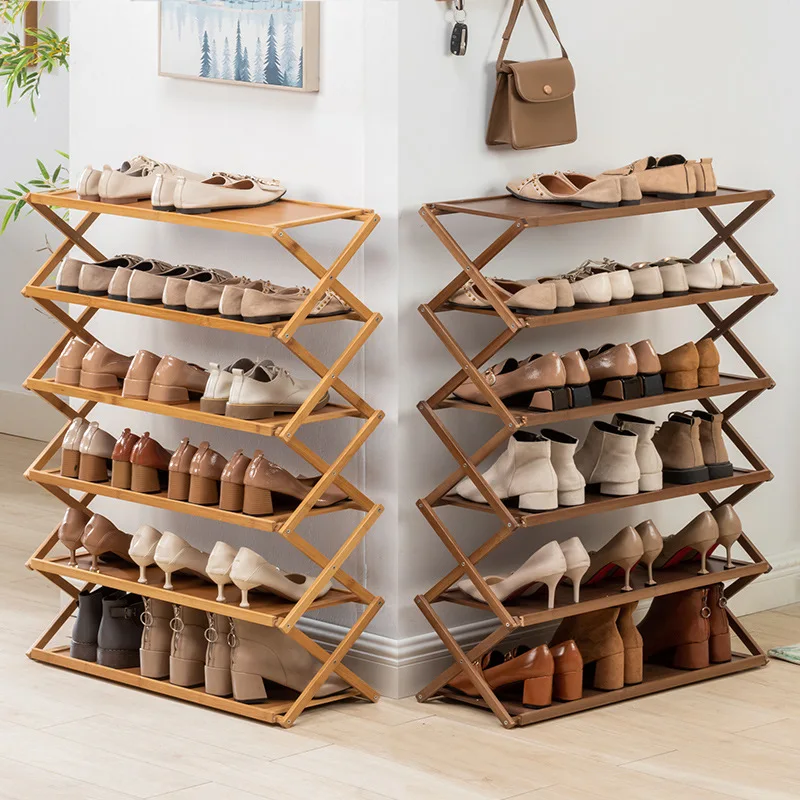 Porte-chaussures pliant en bambou, meuble de rangement à plusieurs niveaux, simple, sans installation, pour dortoir, à usage domestique