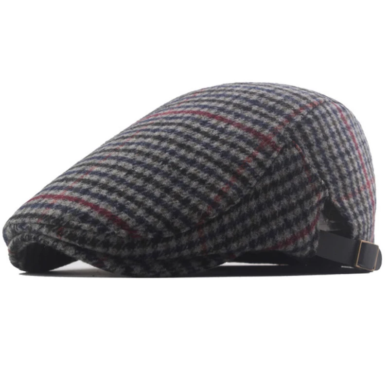 HT3492 Beret Cap Plaid Wool Beret Hat Men Women Adjusted Flat Cap Male Female Artist Painter Autumn Winter Hat Berets for Men