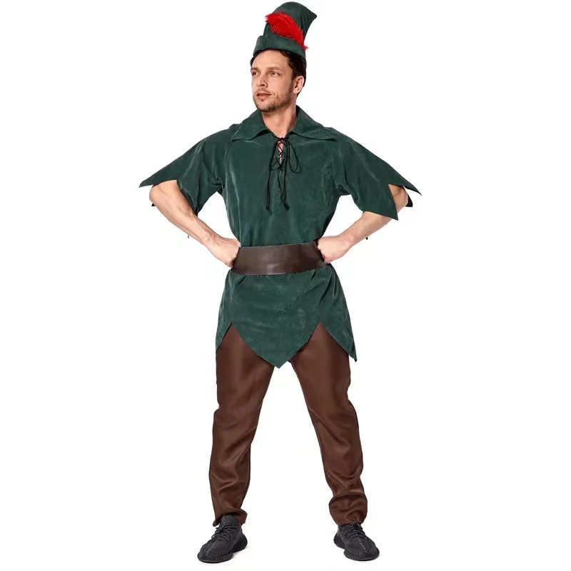 Disfraz de Robin Hood Peter Pan para hombres adultos, disfraces de granjero campesino de Halloween, desfile de Purim, mascarada, vestido de fiesta de juegos de rol