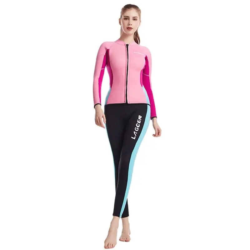 LAGCEN muta in Neoprene da 2.5mm muta da sub a maniche lunghe da donna surf femminile Snorkeling Set da 2 pezzi costume da bagno termico invernale