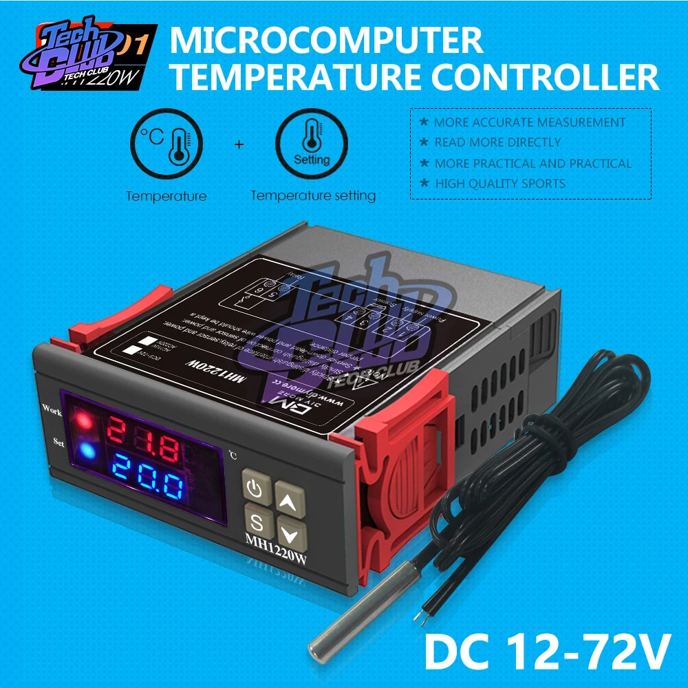MH1210W DC12V-72V AC110-220V 10A regolatore termostato temperatura digitale controllo raffreddamento riscaldamento con sensore NTC