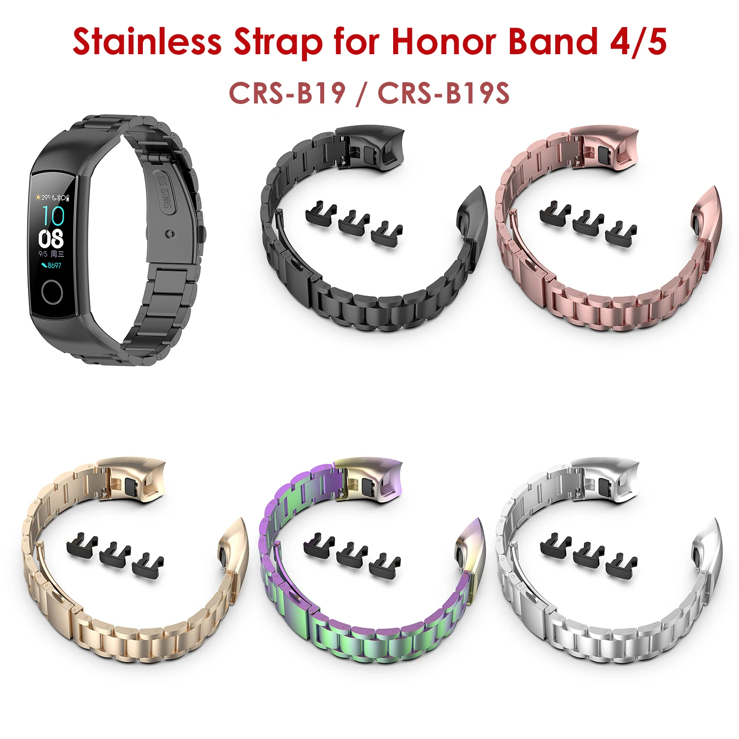 Metal Strap for Huawei Honor Band 5 / Honor Band 4 Wristband Steel Bracelet Accessories Stainless Watchband Woman Man New