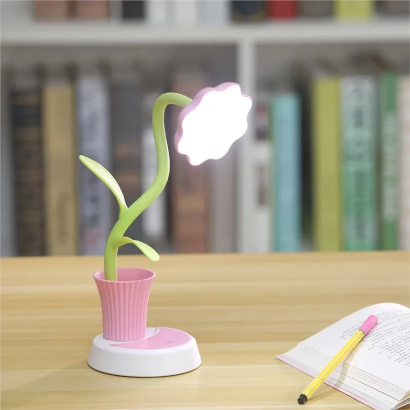USB Chargeable LED Table Lamp 2 In 1 Sun Flower LED Desk Lamp with Pen Holder Children Reading Learning Eye Protect Night Light