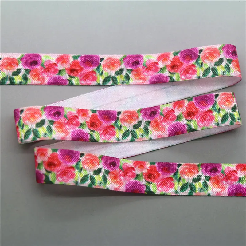 DHK 5/8'' 5yards tribal floral leaf unicorn printed Fold Elastic FOE stretch ribbon hairbow headwear headband DIY OEM E1632