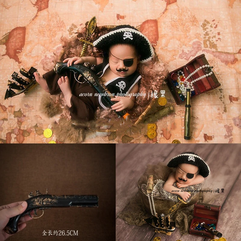 Newborn Photography Props Baby Photo Pirate Treasure Gem Shoot Accessories Creative Props Telescope Compass