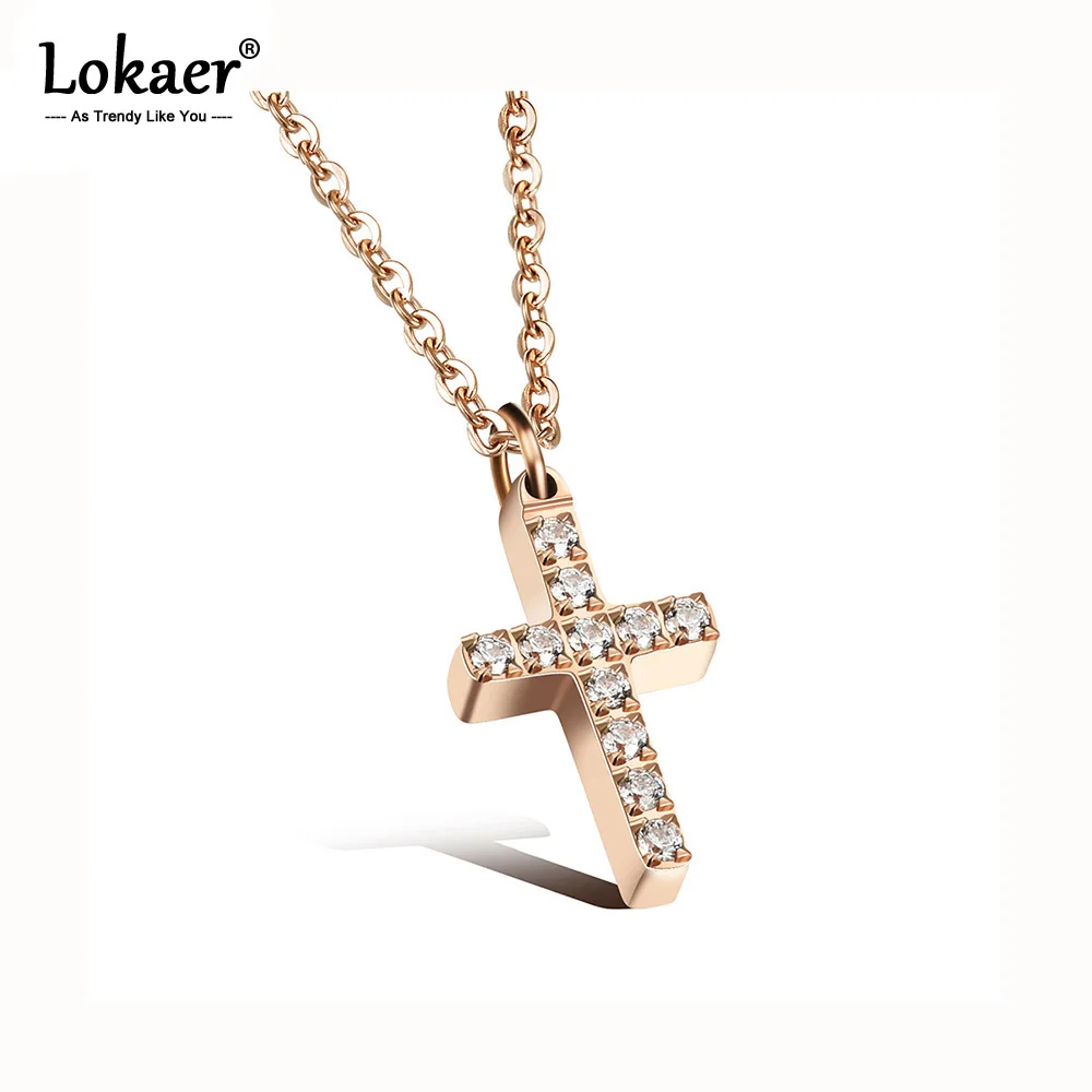 Lokaer Einfache Retro Kreuz Unisex Anhänger Halskette Klassische 316L Edelstahl Mit Zirkonia Frauen Männer Schmuck N17067