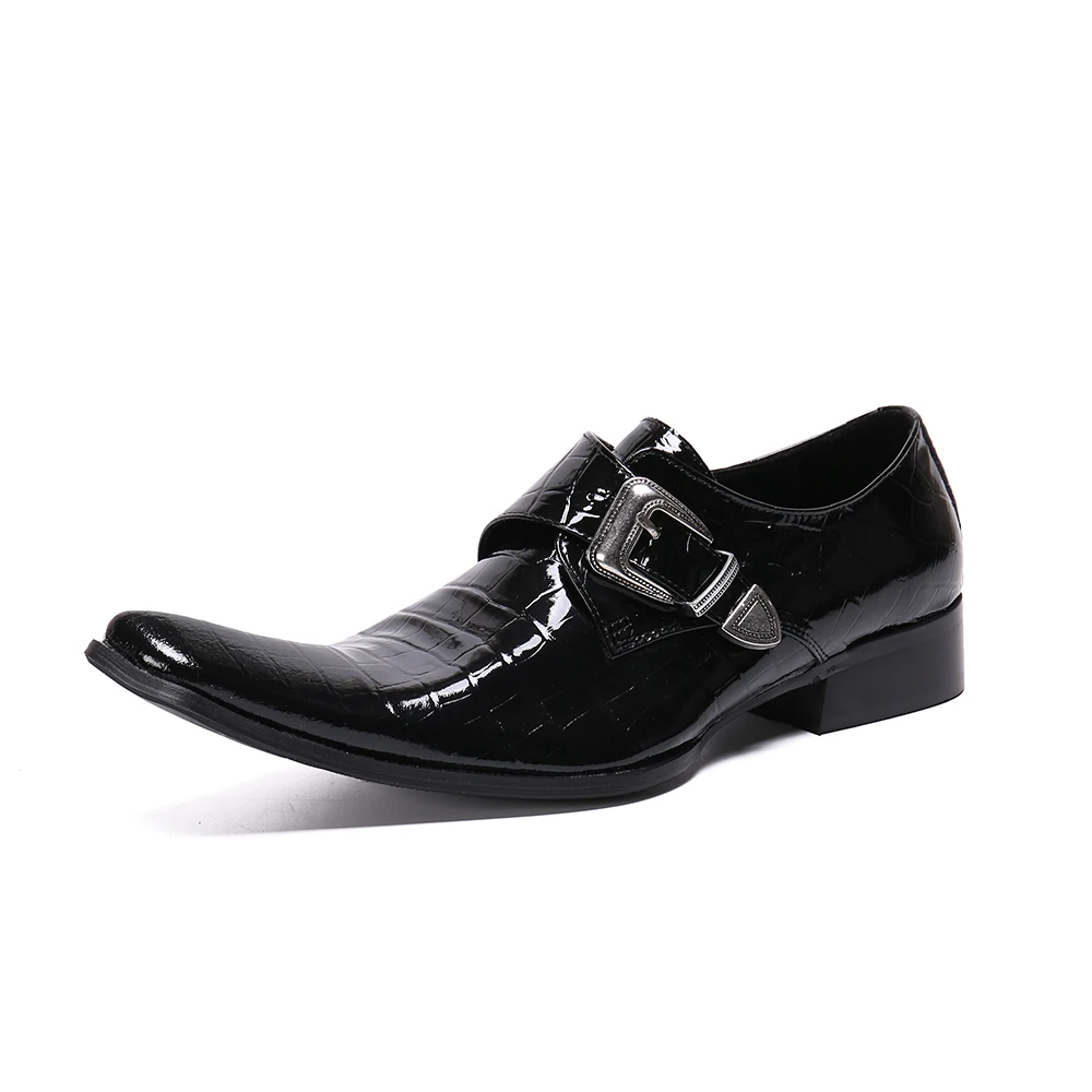 Elegant Men Black Lacquer Leather Pointed Toe Formal Shoes Business Party Dress Shoes Fashion Man Plus Size Slip on Casual Shoes