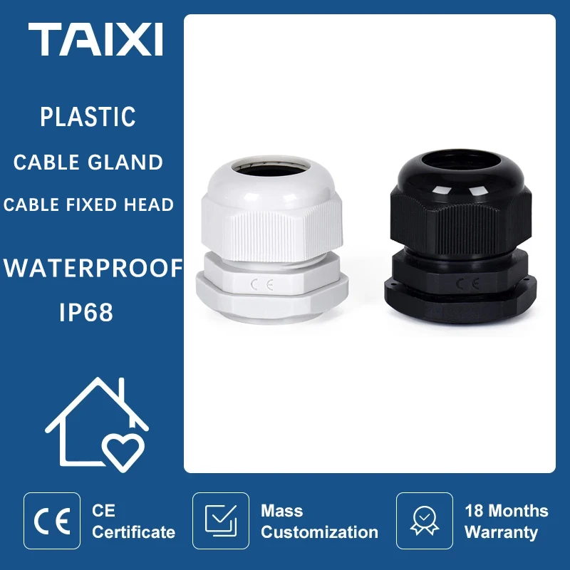 PG Series Nylon Plastic Wire and Cable Gland Waterproof Sealing Fixed Head IP68 PG7 PG9 PG11 PG13.5 PG16 PG19