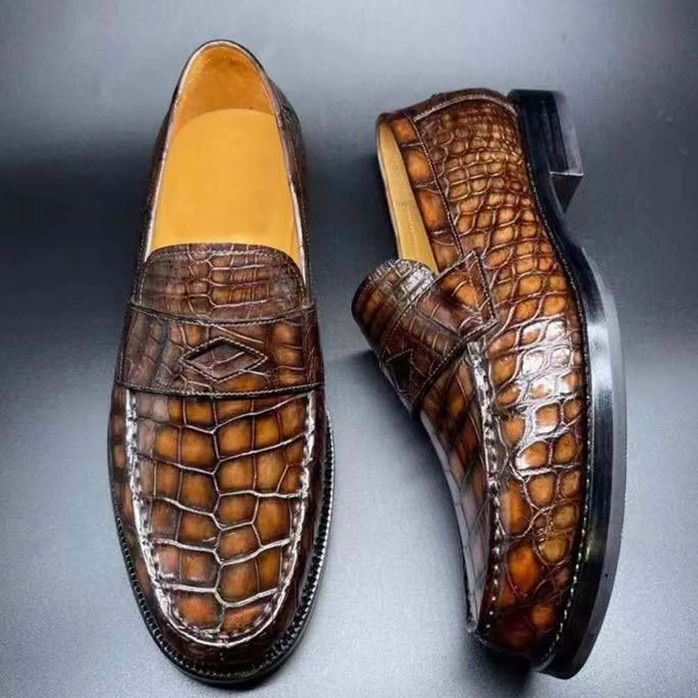 yinshang new men casual shoes men crocodile leather shoes male crocodile shoes