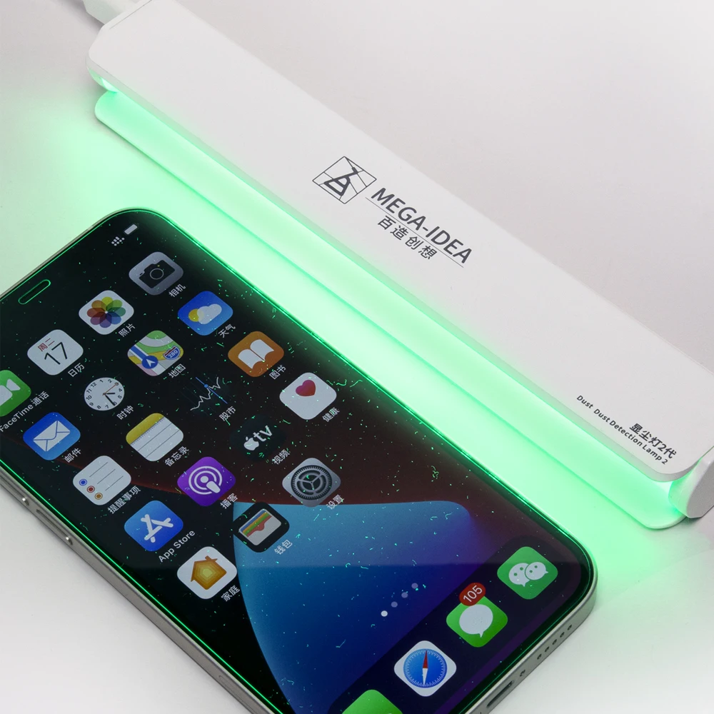 Luce antipolvere 2 QIANLI MEGA-IDEA la luce verde rileva la lampada di rilevamento della polvere rilevatore di polvere a LED verde per la riparazione dello schermo del telefono