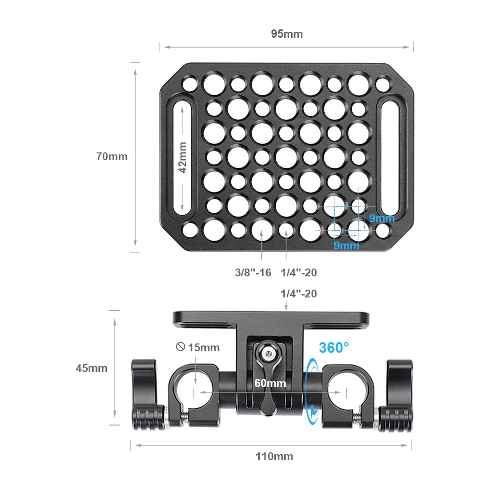 KIMRIG Multi-Functional Tripod Mounting Cheese Plate Baseplate With 360 Swivel 15mm Rod Clamp Adapter Fr Dslr Cameras Video Rig