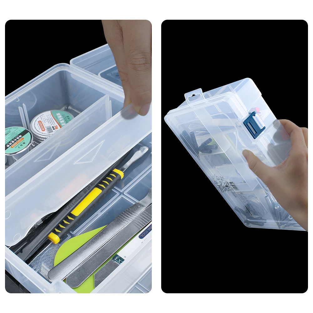 LUXIANZI Adjustable Plastic Storage Tool Box Portable Transparent Metal Parts Hardware Tools Screwdriver Organizer toolbox Case