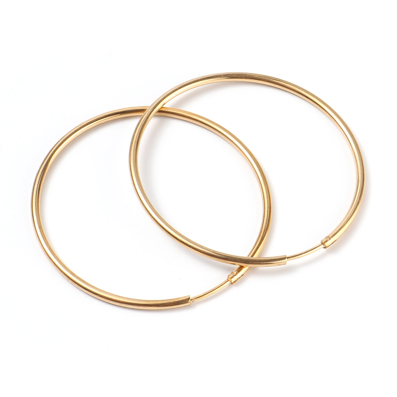 1Pair 1.2-4.8cm Classic Stainless Steel Hoop Earrings For Women Gold Color Round Earrings Men Women Ear Jewelry Gift