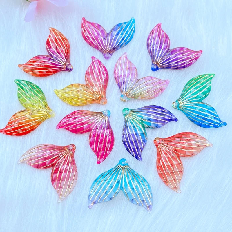 20Pcs Cartoon Acrylic Fish tail Flat Back Scrapbooking Craft DIY Hair Bows Accessories Phone Case Decoration Q53