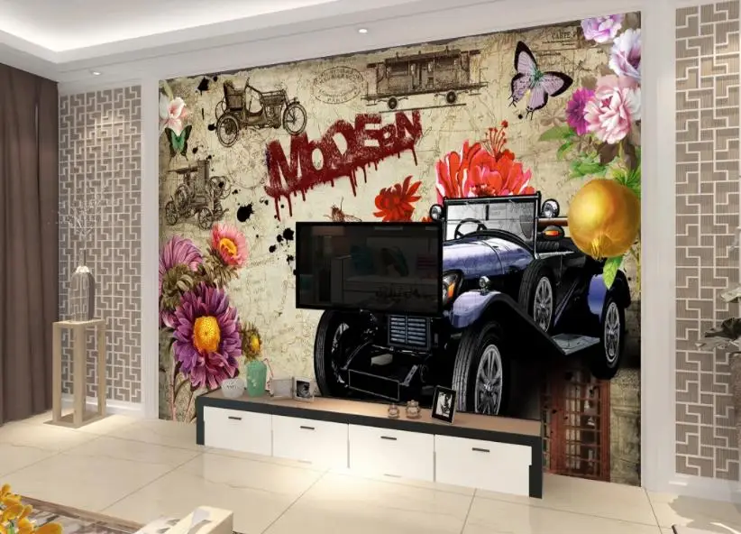 

2019 wall wallpaper 3d European retro nostalgic car living room bedroom 3D wall papers home decor wall murals