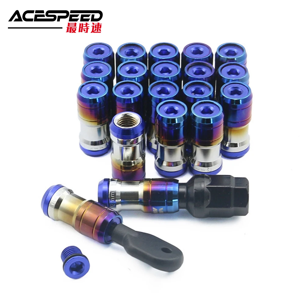 Volk Racing Concealed Heptagon Formula Steel Wheels Lock Lug Nuts Acorn Rim Close End M12xP1.25 M12xP1.5 Burning Blue 20Pcs/set