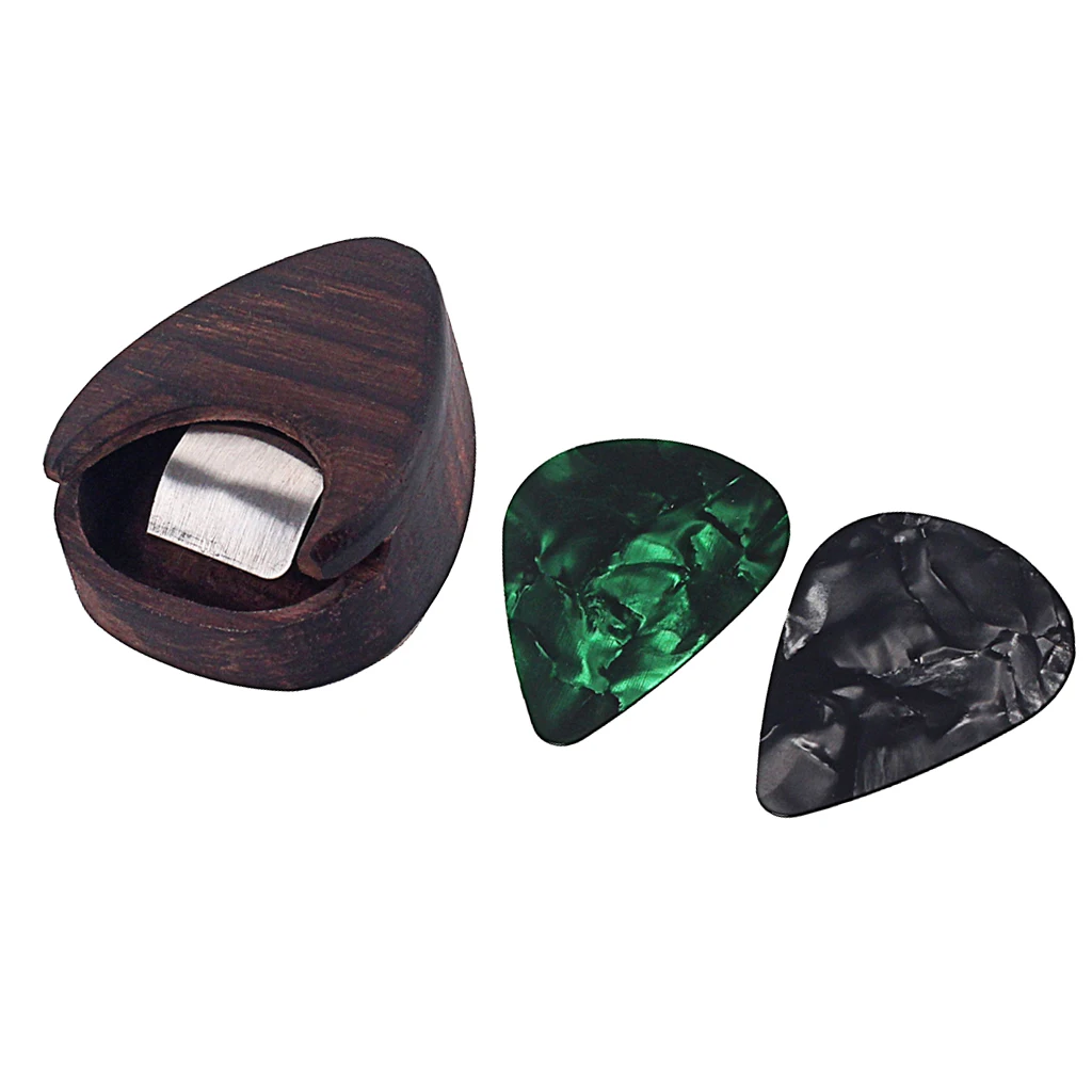 Rose Wood Guitar Pick Plectrum Box Holder For String Instrument Dark Brown