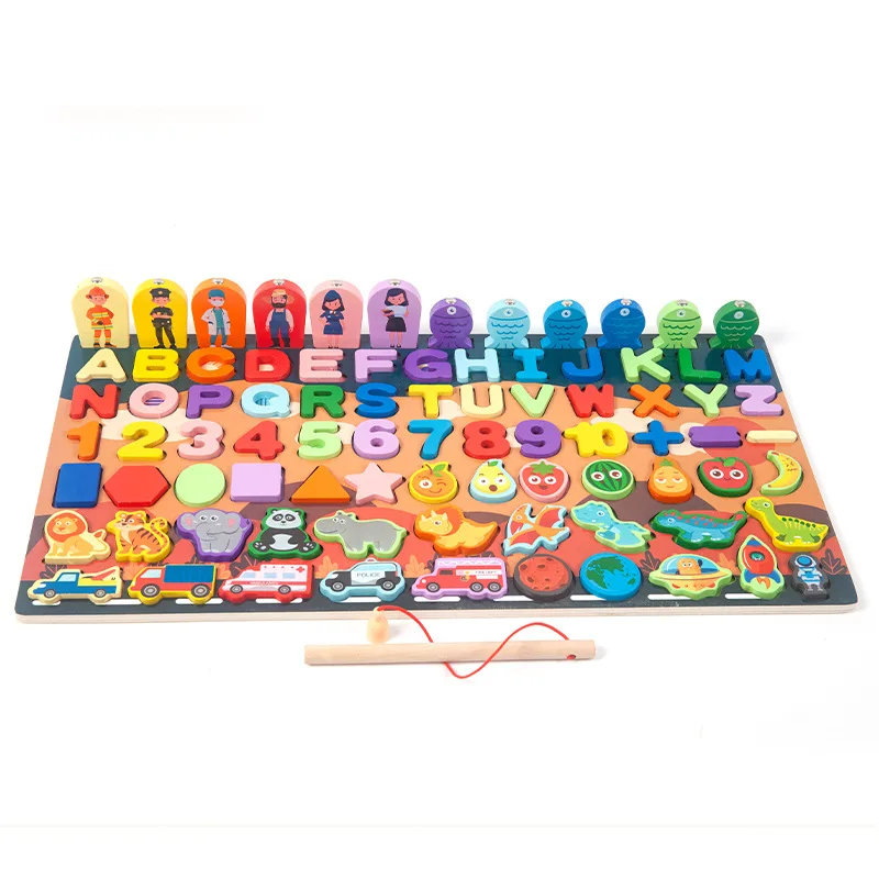 Wooden Toys Montessori Educational Busy Board Math Fishing Children's Wooden Preschool Montessori Toy Counting Occupation Fruit