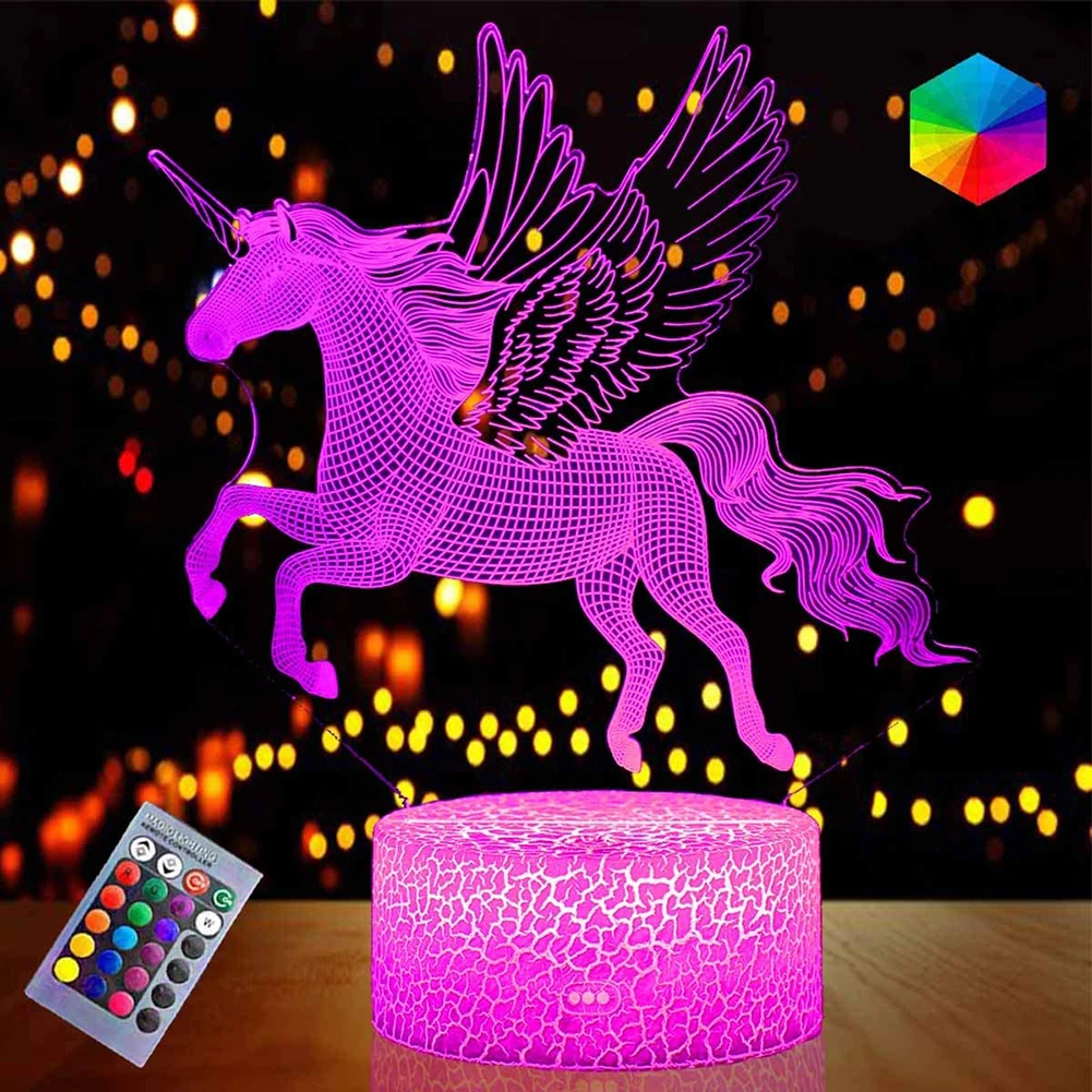 Fairy Colorful Pegasus Unicorn Color Changing Table Lamp Decorative Girl’s Dream Nice Gifts for Daughter Decor for Bedside Desk