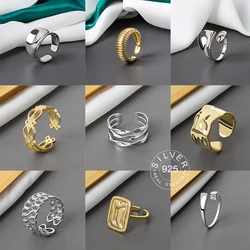 925 Sterling Silver Open Ring For Women INS Niche Irregular Wave Sand Surface Wide Noodle Original Party Birthday Gift