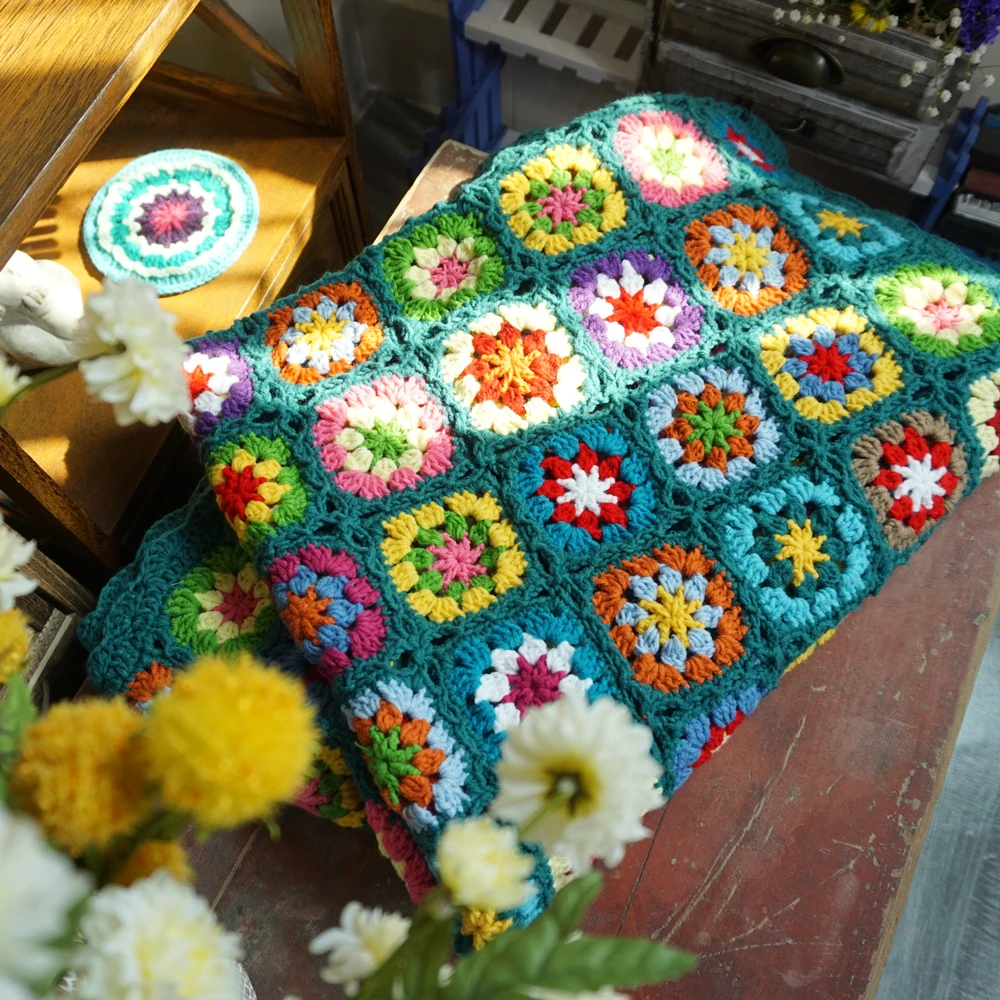 Colourful Daisy Handmade Crochet Blanket  Hand Hook Tablecloth Fashion Carpet  Yoga Bolster Cushion Party Crochet Table Mat