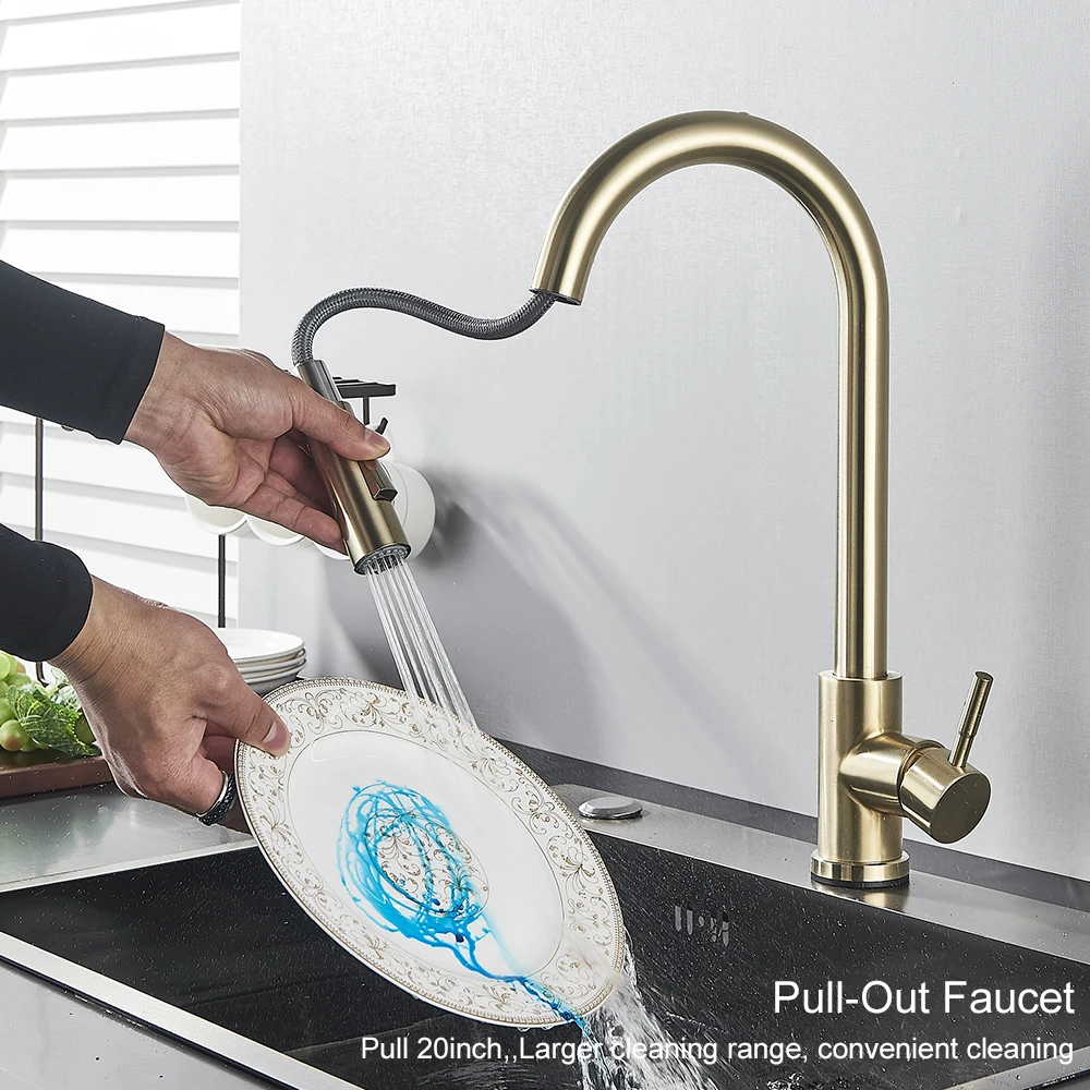 Pull Out Sensor Gold Kitchen Faucet  Sensitive Touch Control Faucet Mixer For Kitchen Touch Sensor Kitchen Mixer Tap